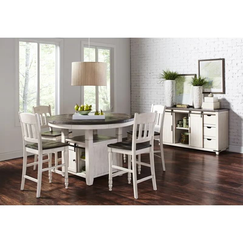 Madison County Rustic Farmhouse Five Piece Reclaimed Solid Wood Counter Height Round Dining Set With