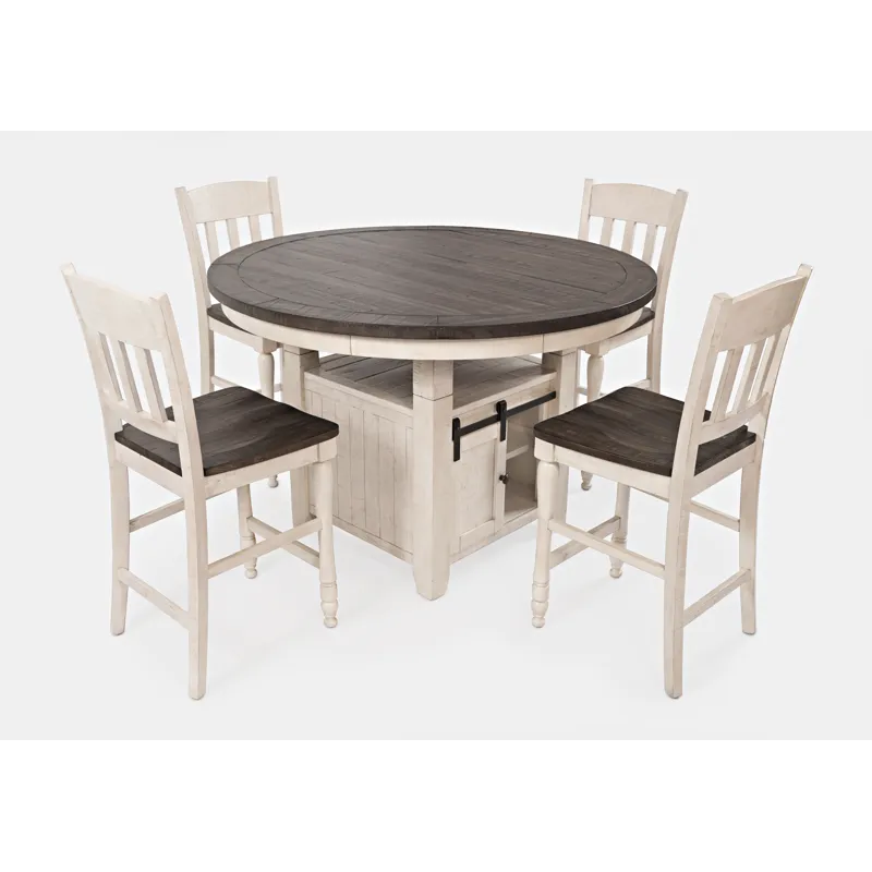 Madison County Rustic Farmhouse Five Piece Reclaimed Solid Wood Counter Height Round Dining Set With