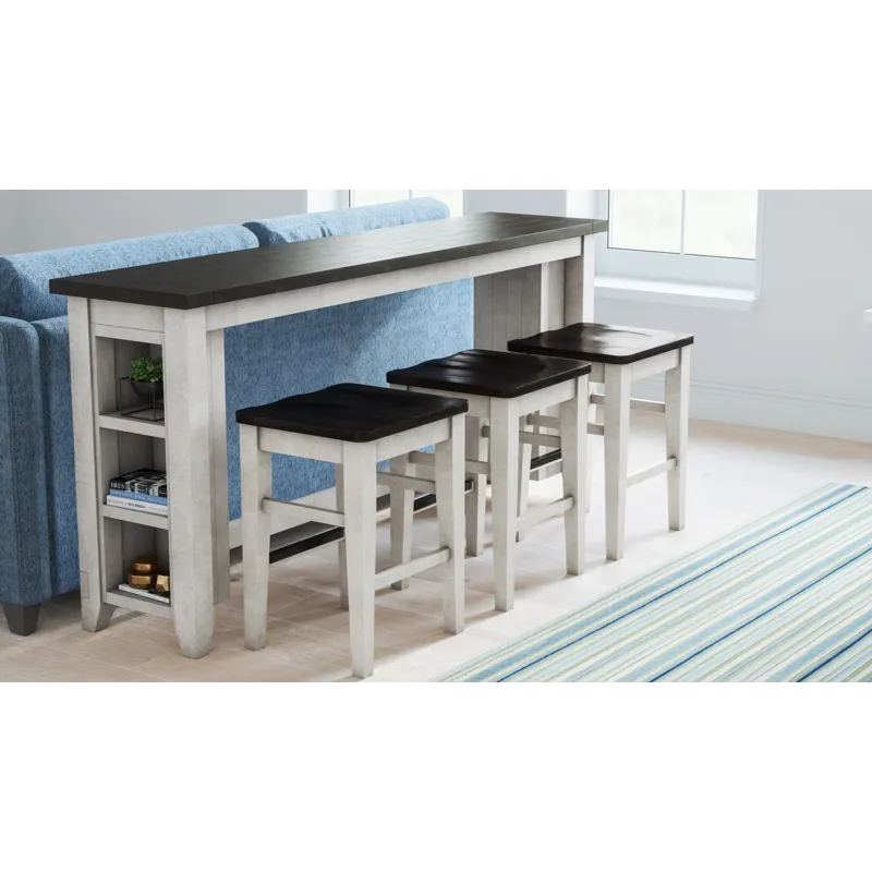 Madison County Rustic Reclaimed Pine Farmhouse Four Piece Sofa Table Set With Barstools