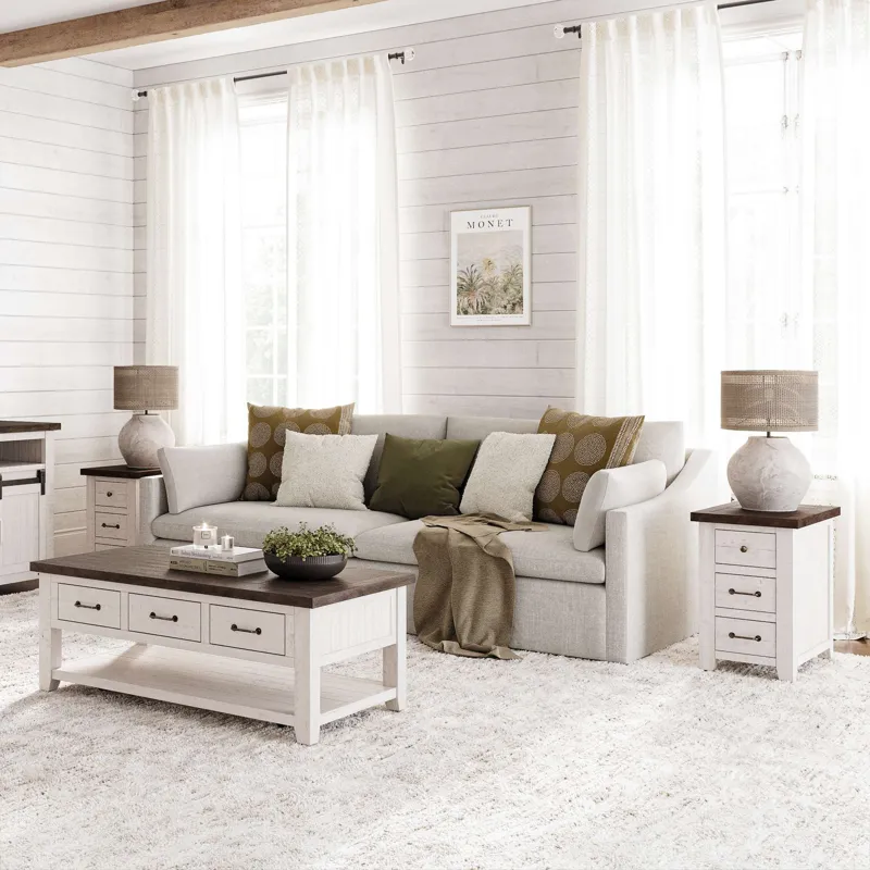 Madison County Modern Farmhouse Three Piece Living Room Coffee And USB Charging End Table Set