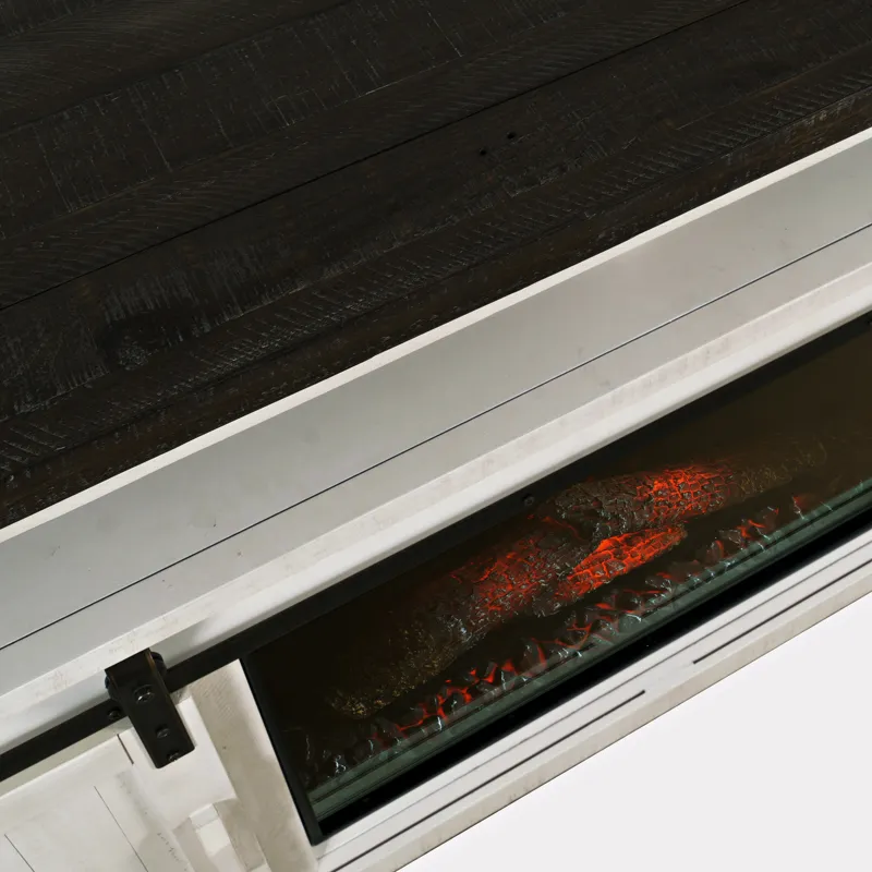 Madison County Solid Wood Rustic 64\" Barn Door Farmhouse TV Stand Console With Electric Fireplace