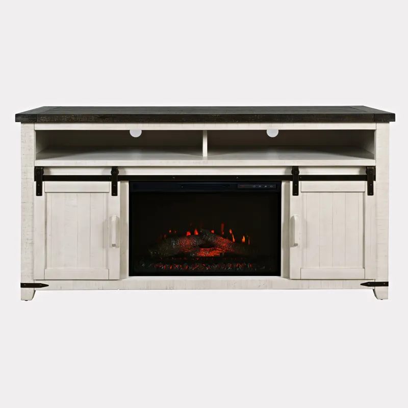 Madison County Solid Wood Rustic 64\" Barn Door Farmhouse TV Stand Console With Electric Fireplace