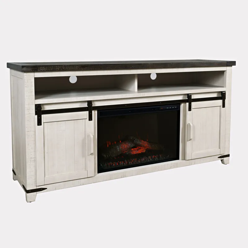 Madison County Solid Wood Rustic 64\" Barn Door Farmhouse TV Stand Console With Electric Fireplace