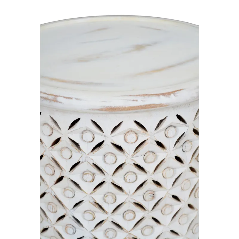 Decker Small Distressed Hardwood Global Drum End Table