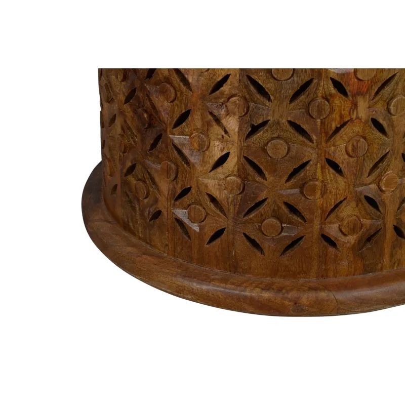 Decker Small Distressed Hardwood Global Drum End Table