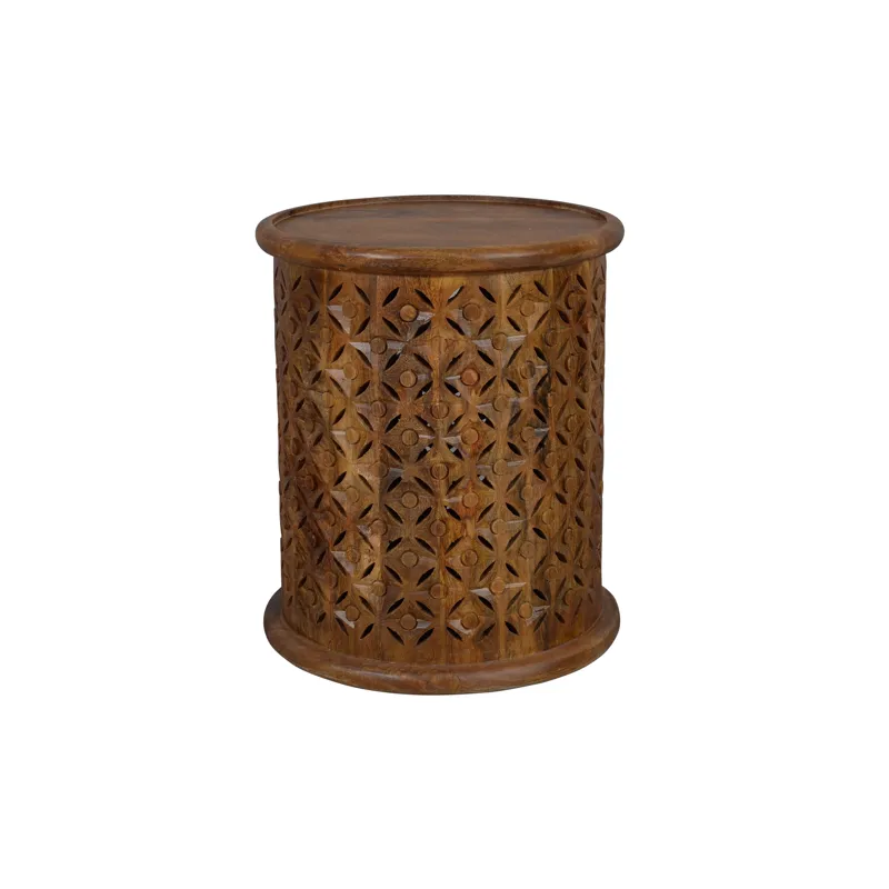 Decker Small Distressed Hardwood Global Drum End Table