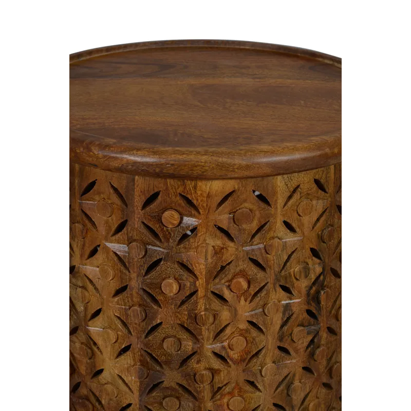 Decker Small Distressed Hardwood Global Drum End Table