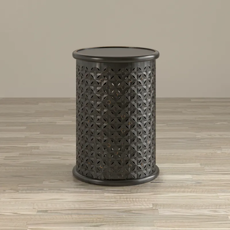 Decker Distressed Hardwood Global Drum End Table