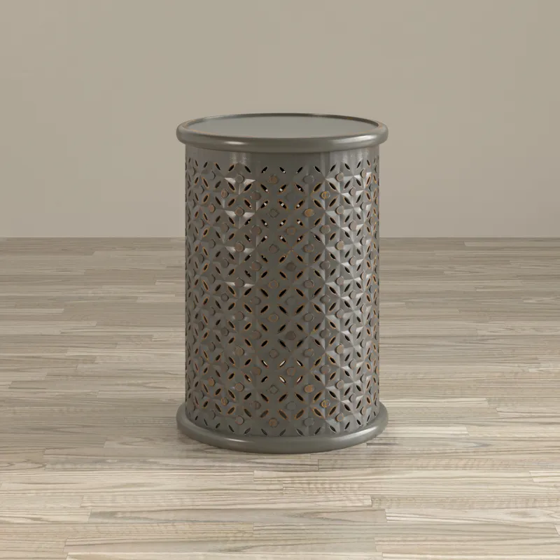 Decker Distressed Hardwood Global Drum End Table