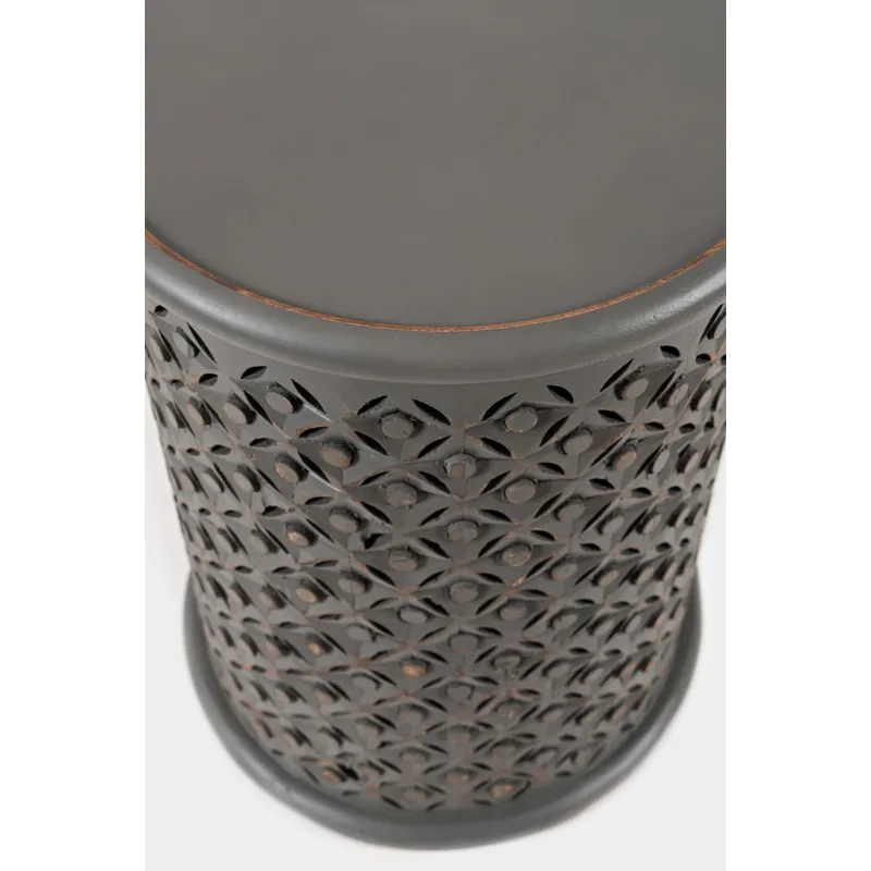 Decker Distressed Hardwood Global Drum End Table