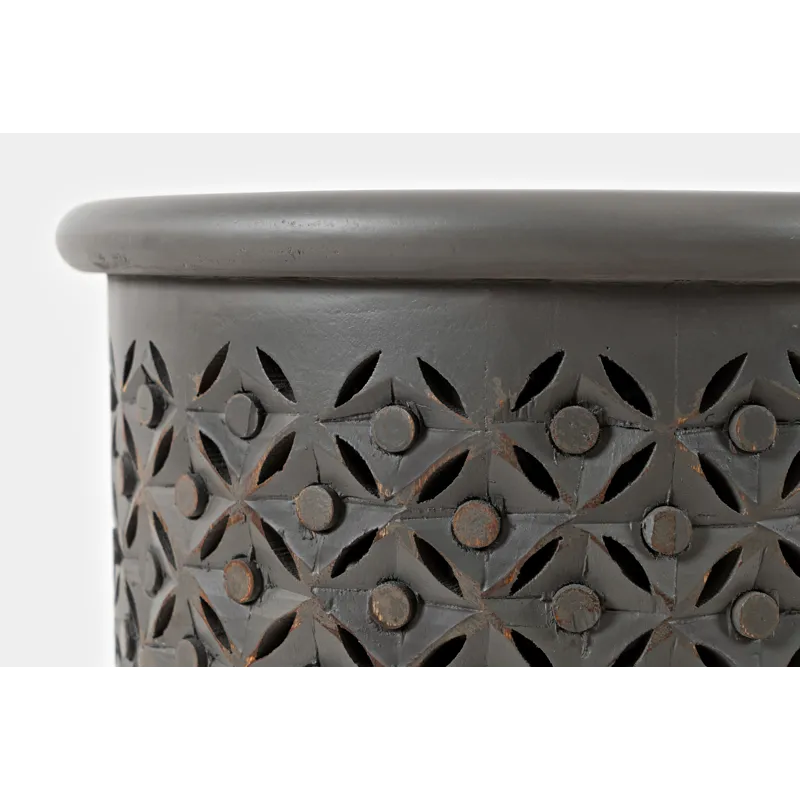 Decker Distressed Hardwood Global Drum End Table