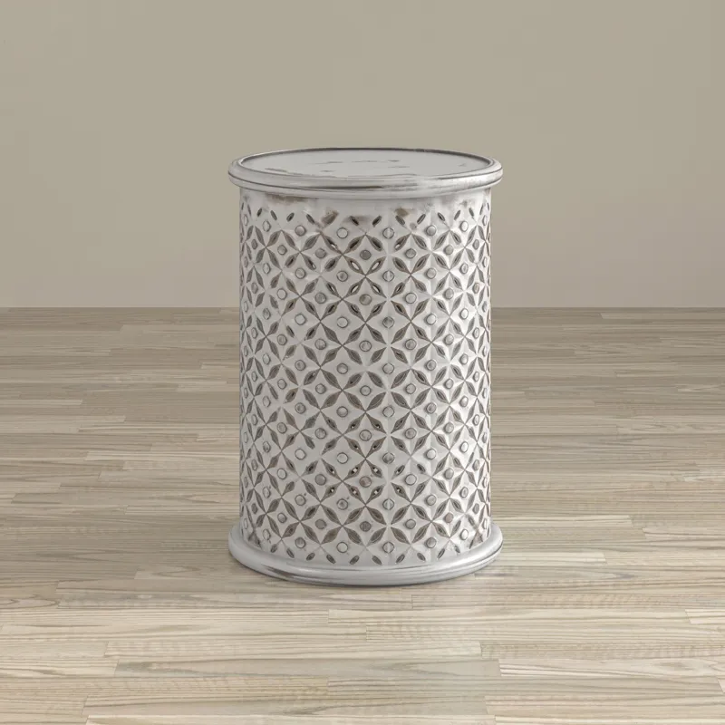 Decker Distressed Hardwood Global Drum End Table