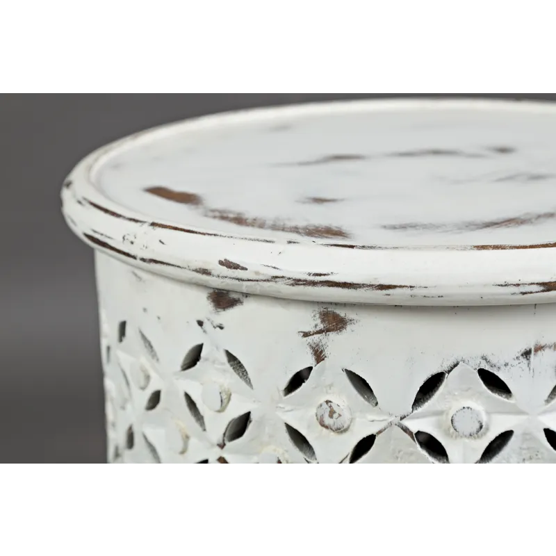 Decker Distressed Hardwood Global Drum End Table