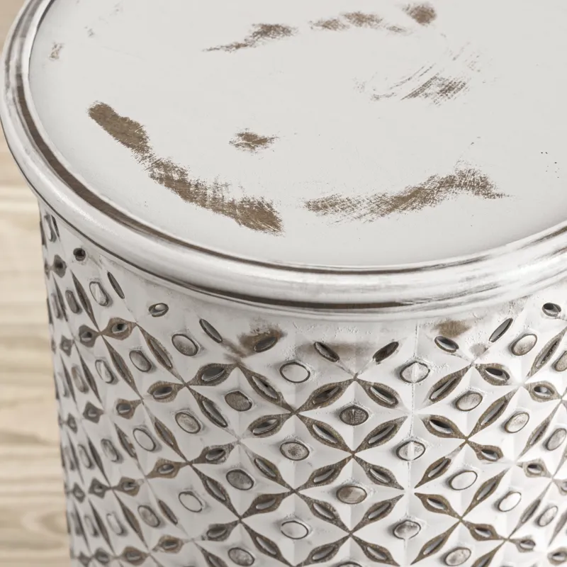 Decker Distressed Hardwood Global Drum End Table