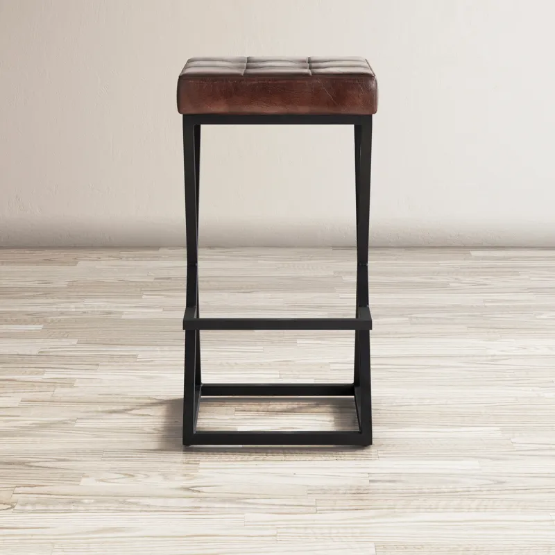 Brooks Distressed Modern Leather Backless Stool