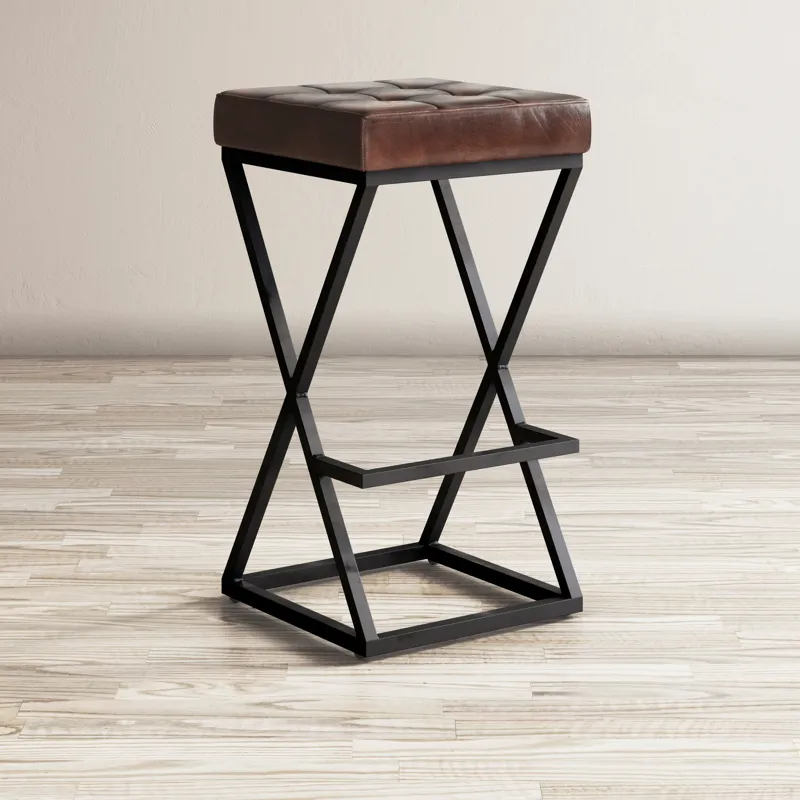 Brooks Distressed Modern Leather Backless Stool