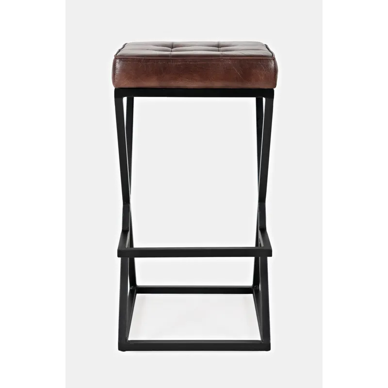 Brooks Distressed Modern Leather Backless Stool