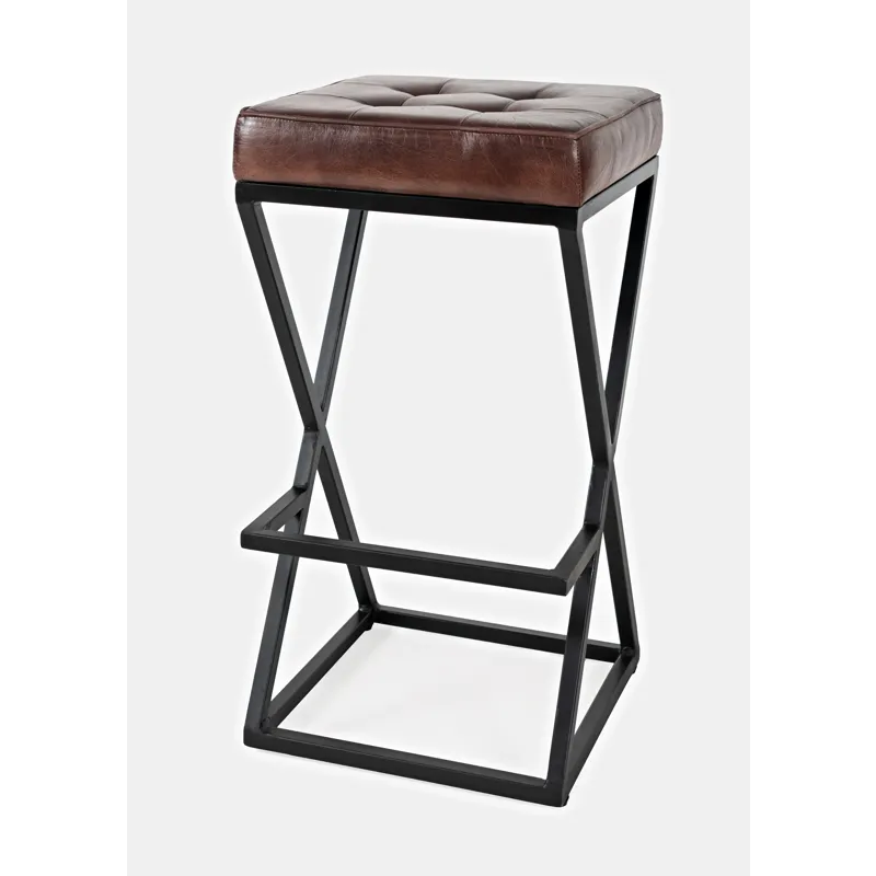 Brooks Distressed Modern Leather Backless Stool