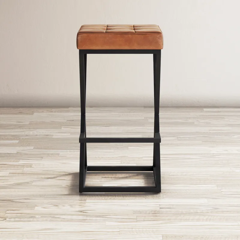 Brooks Distressed Modern Leather Backless Stool