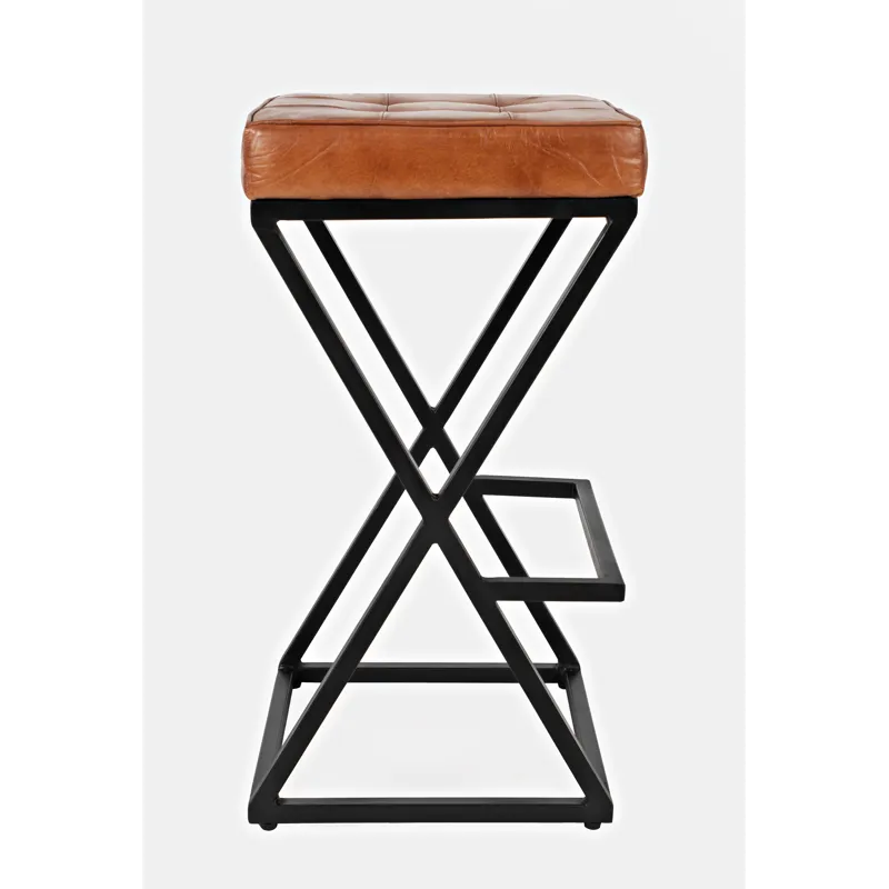 Brooks Distressed Modern Leather Backless Stool