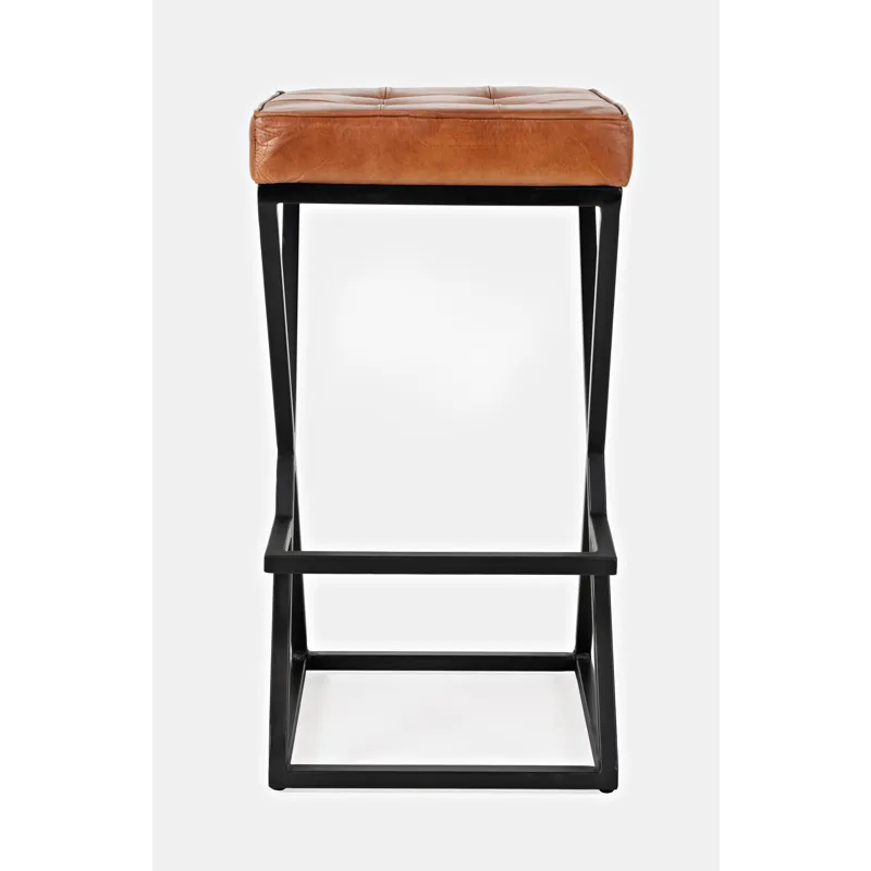 Brooks Distressed Modern Leather Backless Stool