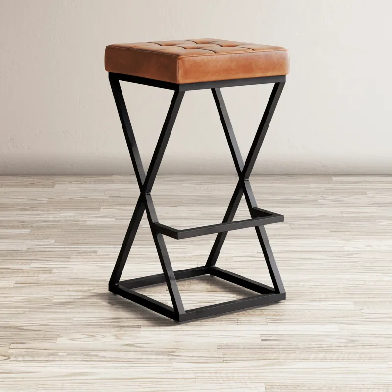 Brooks Distressed Modern Leather Backless Stool