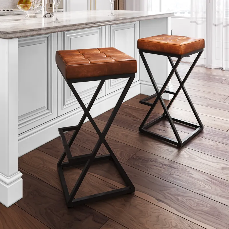 Brooks Distressed Modern Leather Backless Stool