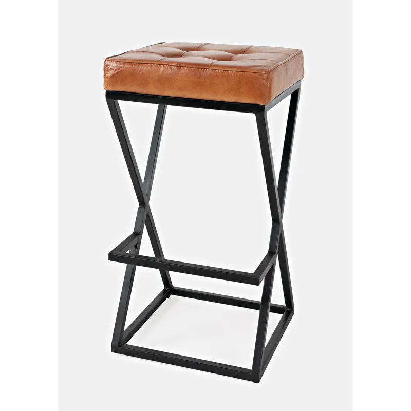 Brooks Distressed Modern Leather Backless Stool