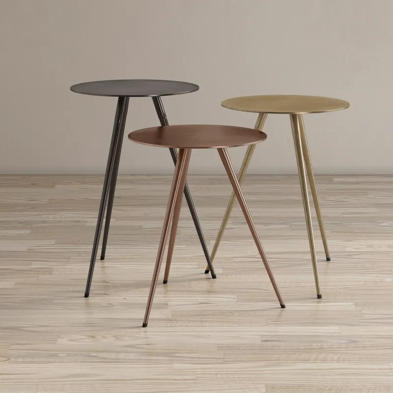 Modern Minimalist Solid Metal Round End Table Set Nesting Accent Tables In Black, Gold, And Copper F