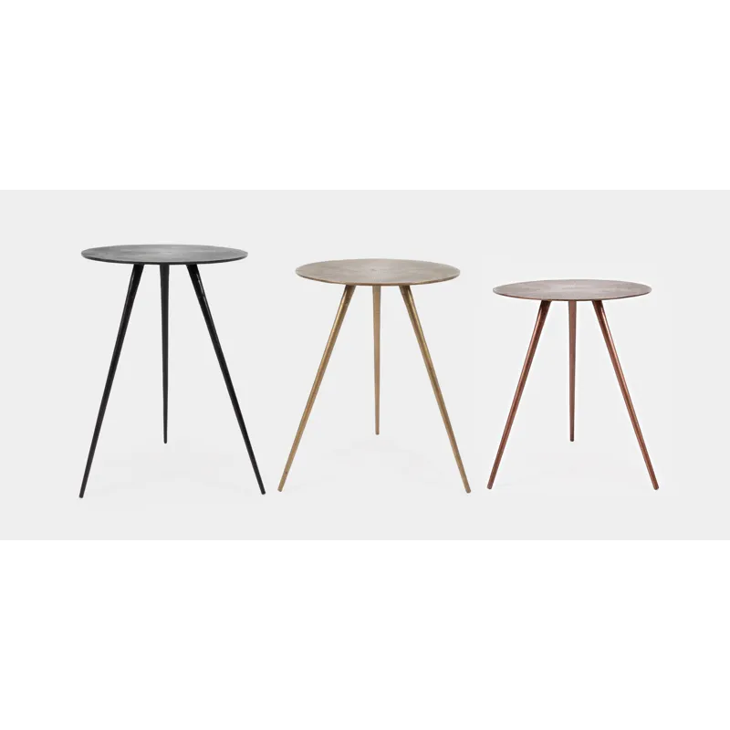Modern Minimalist Solid Metal Round End Table Set Nesting Accent Tables In Black, Gold, And Copper F