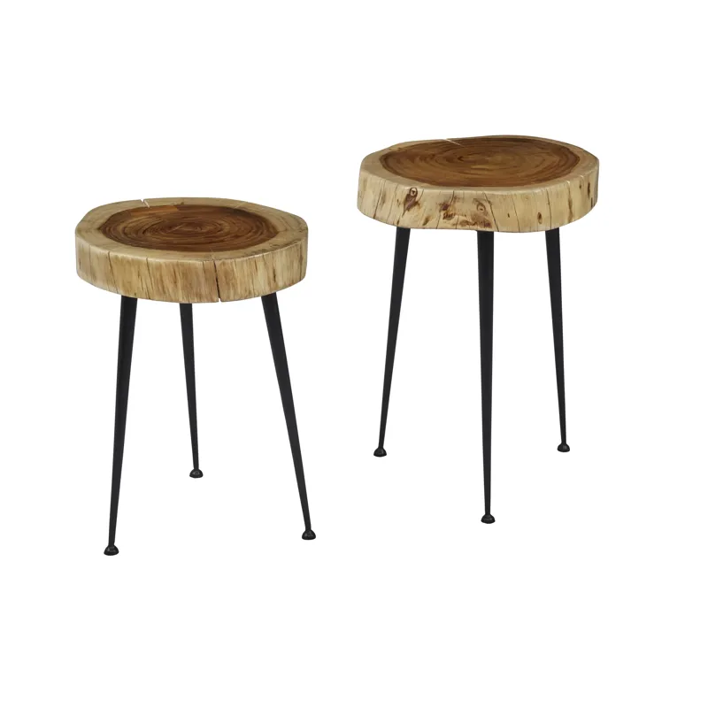 Global Archive Flat-Pack Wood And Iron Accent Tables(Set Of 2)