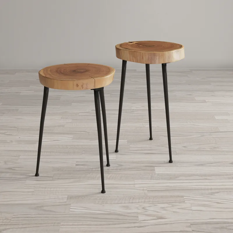 Global Archive Flat-Pack Wood And Iron Accent Tables(Set Of 2)