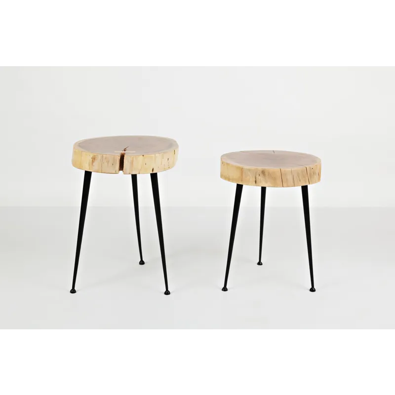 Global Archive Flat-Pack Wood And Iron Accent Tables(Set Of 2)