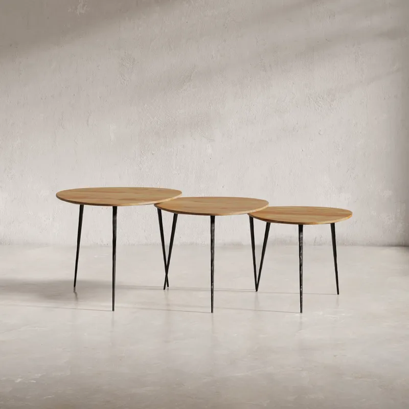 Reeves Abstract Contemporary Solid Acacia Wood Nesting End Tables(Set Of 3)