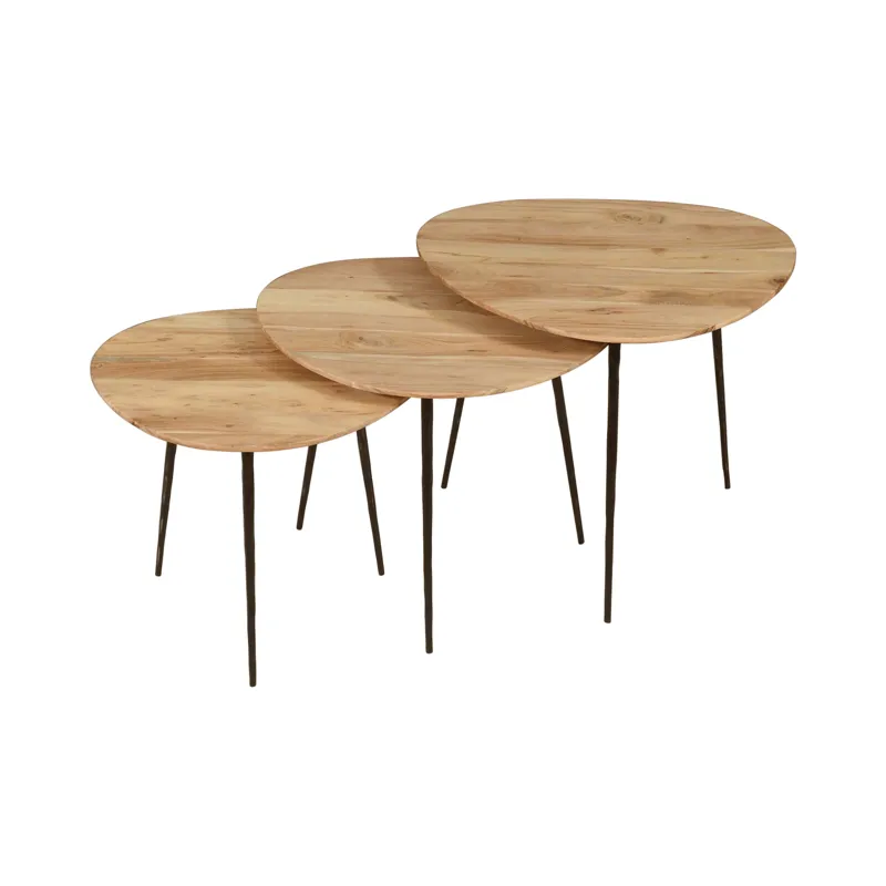 Reeves Abstract Contemporary Solid Acacia Wood Nesting End Tables(Set Of 3)