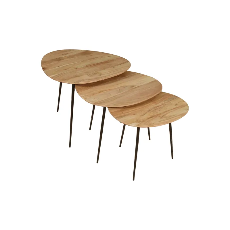 Reeves Abstract Contemporary Solid Acacia Wood Nesting End Tables(Set Of 3)