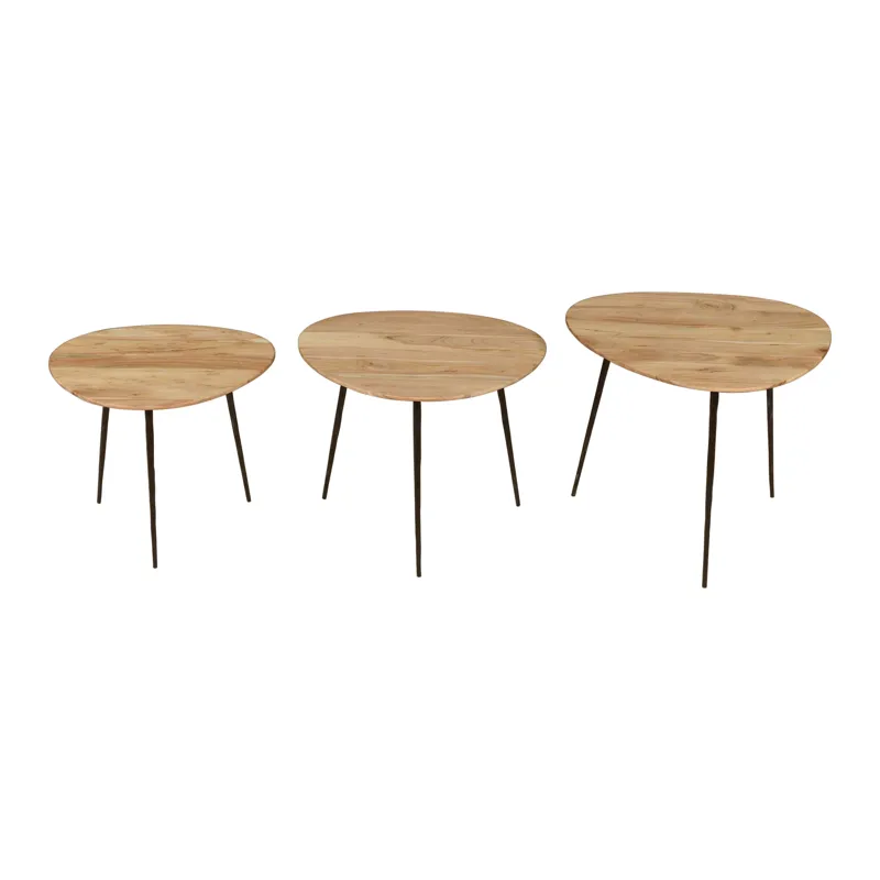 Reeves Abstract Contemporary Solid Acacia Wood Nesting End Tables(Set Of 3)