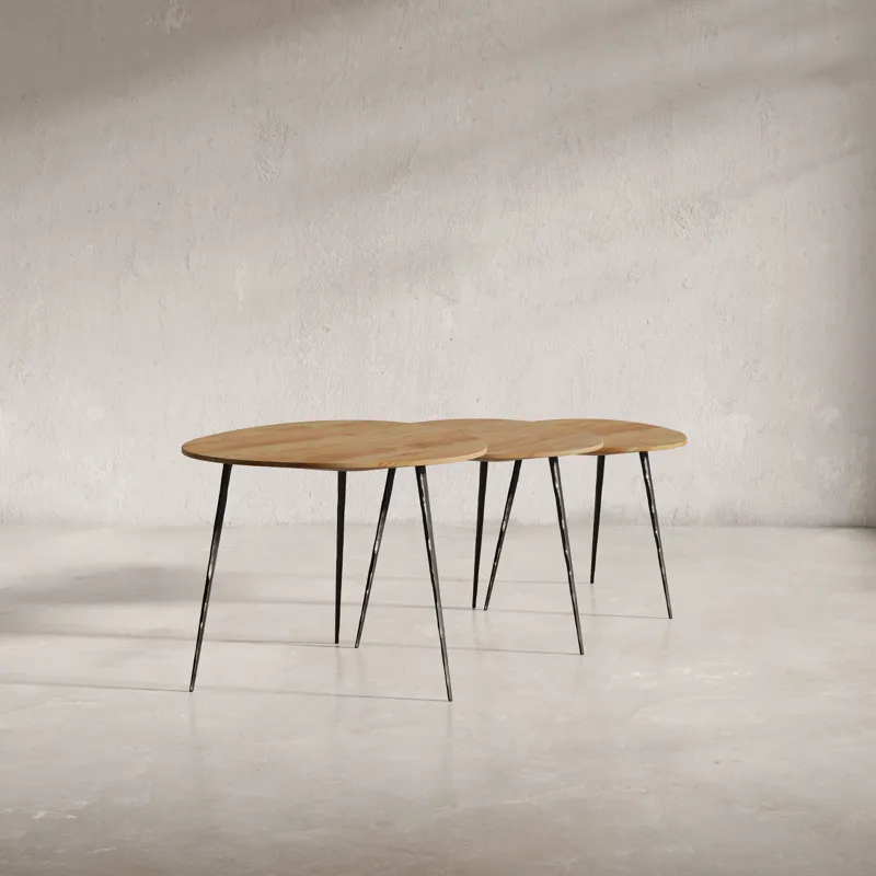 Reeves Abstract Contemporary Solid Acacia Wood Nesting End Tables(Set Of 3)