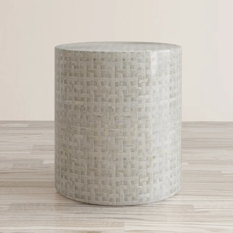 Global Archive Round Terrazzo Handcrafted Capiz Shell Accent Table