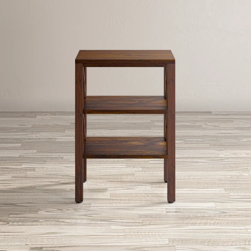 Global Archive Solid Wood Rustic Modern X-Side Accent Table With Two Shelves