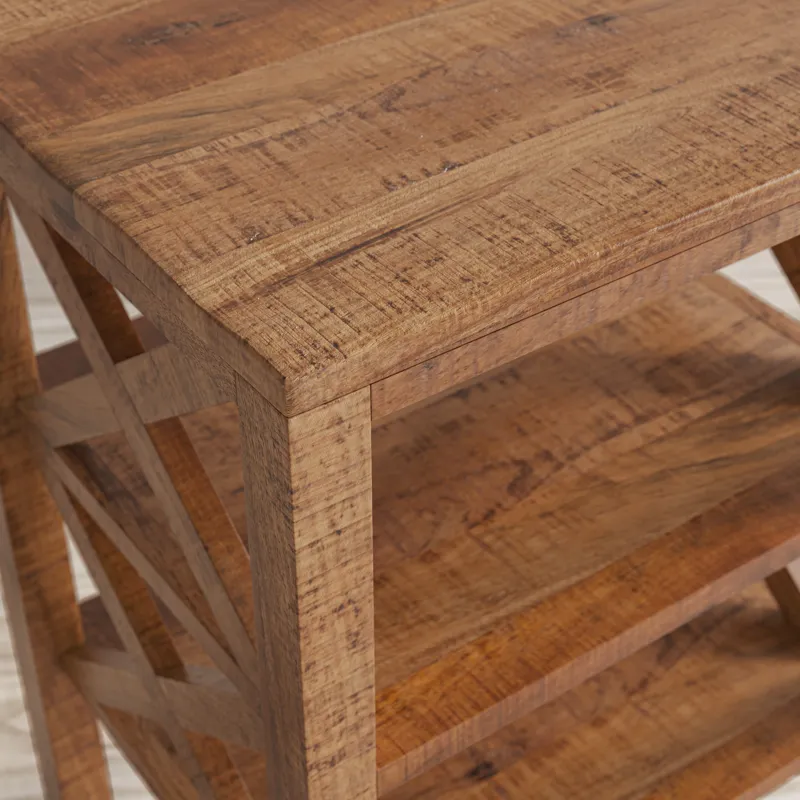 Global Archive Solid Wood Rustic Modern X-Side Accent Bookcase With Two Shelves