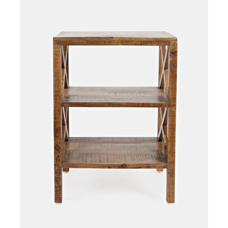 Global Archive Solid Wood Rustic Modern X-Side Accent Bookcase With Two Shelves