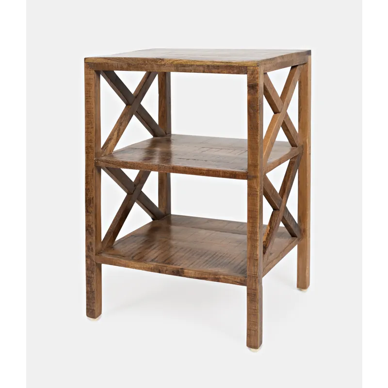 Global Archive Solid Wood Rustic Modern X-Side Accent Bookcase With Two Shelves