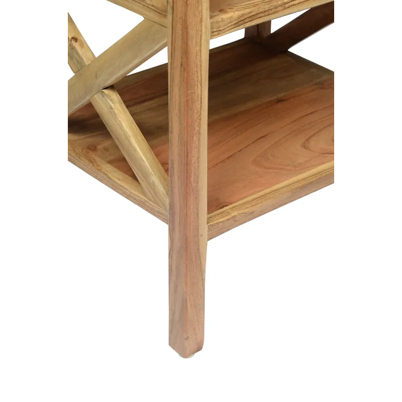 Global Archive Solid Wood Rustic Modern X-Side Accent Bookcase With Two Shelves