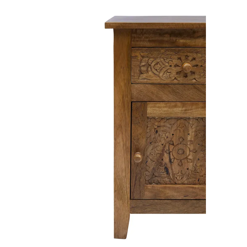 Global Archive Hand Carved Mango Wood Accent Table