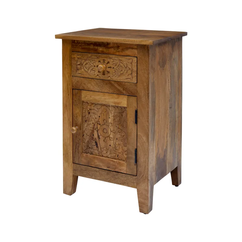 Global Archive Hand Carved Mango Wood Accent Table
