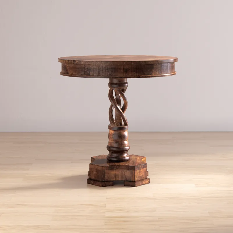 Global Archive Hand Carved Solid Mango Wood Pedestal Table