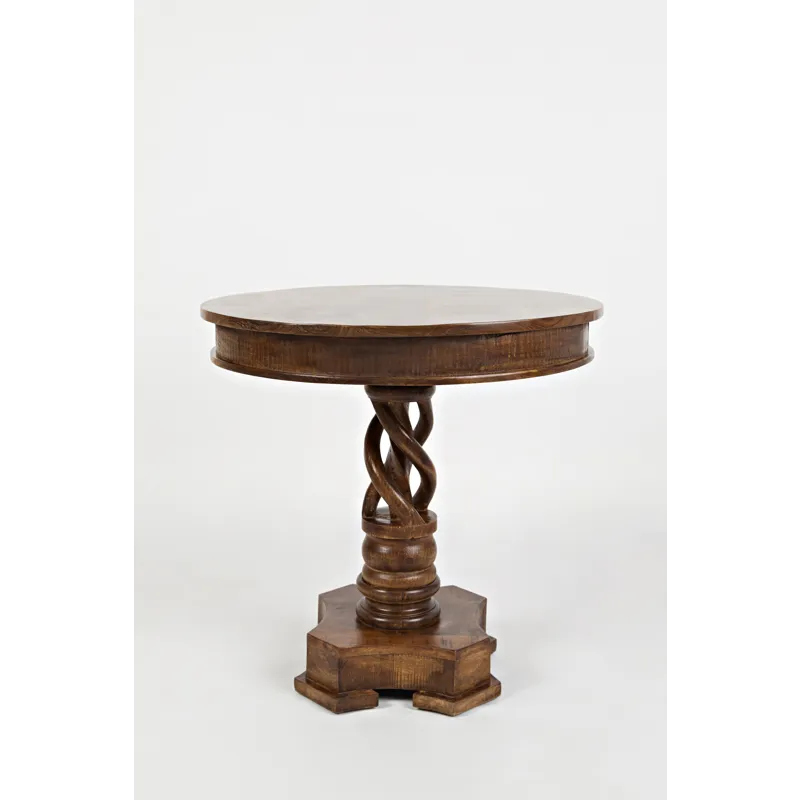 Global Archive Hand Carved Solid Mango Wood Pedestal Table
