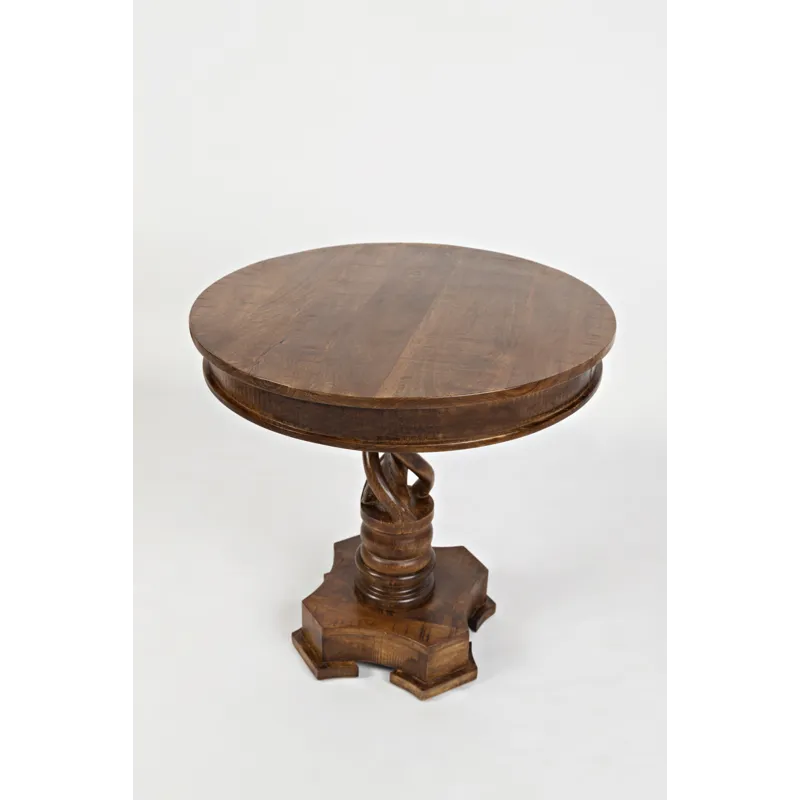 Global Archive Hand Carved Solid Mango Wood Pedestal Table