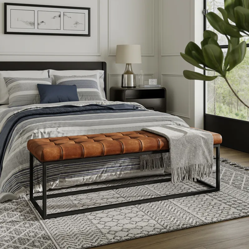 Global Archive 55\" Genuine Distressed Leather Ottoman Bench